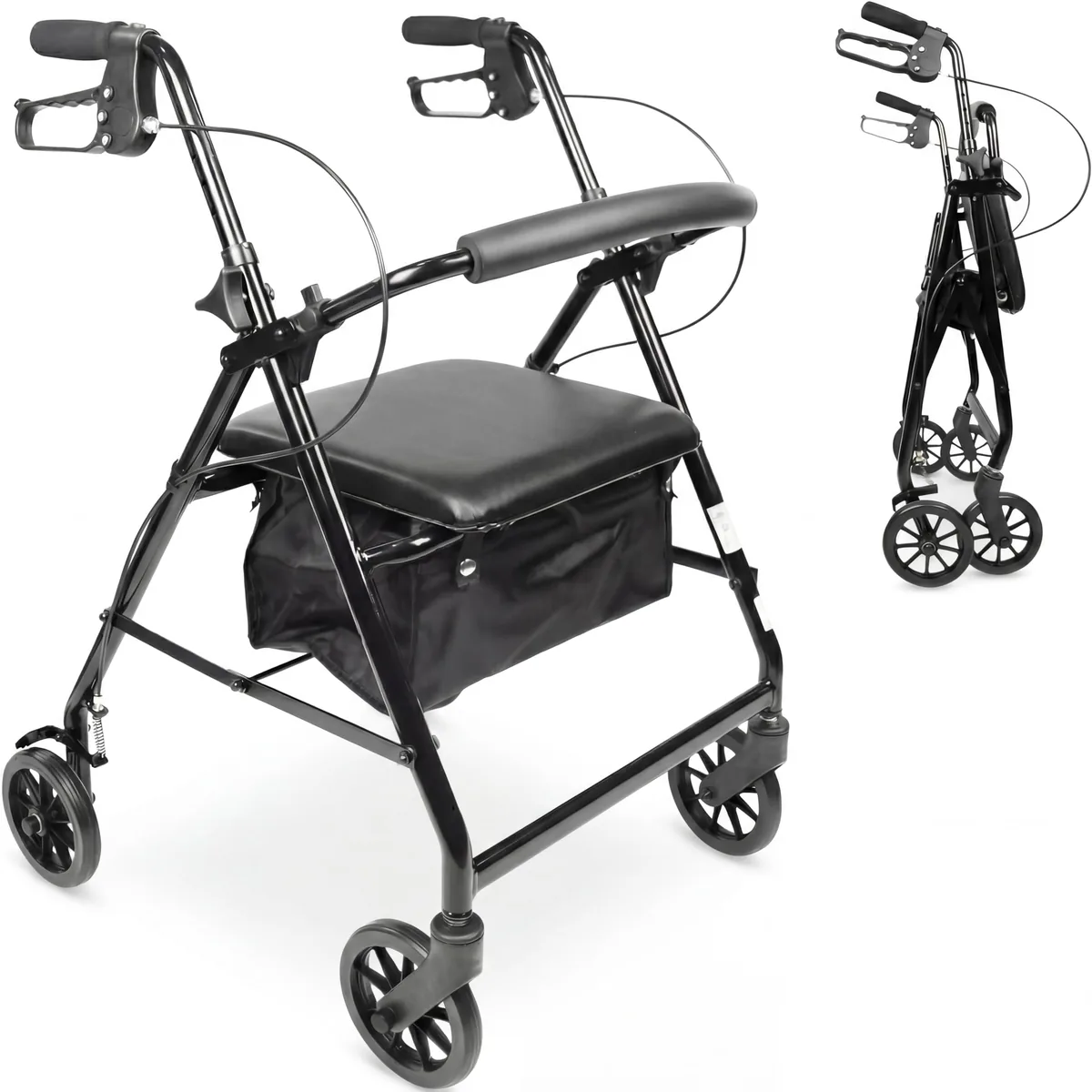 PEPE Mobility, rollator plegable de aluminio con asiento, 4 ruedas y freno de estacionamiento