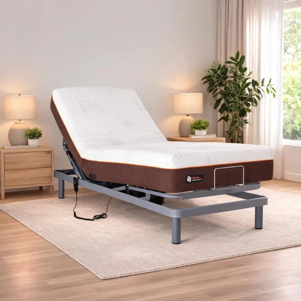 Ventadecolchones Cama articulada reforzada Adaptator con colchón viscoelástico, 135×190, subida y montaje incluidos