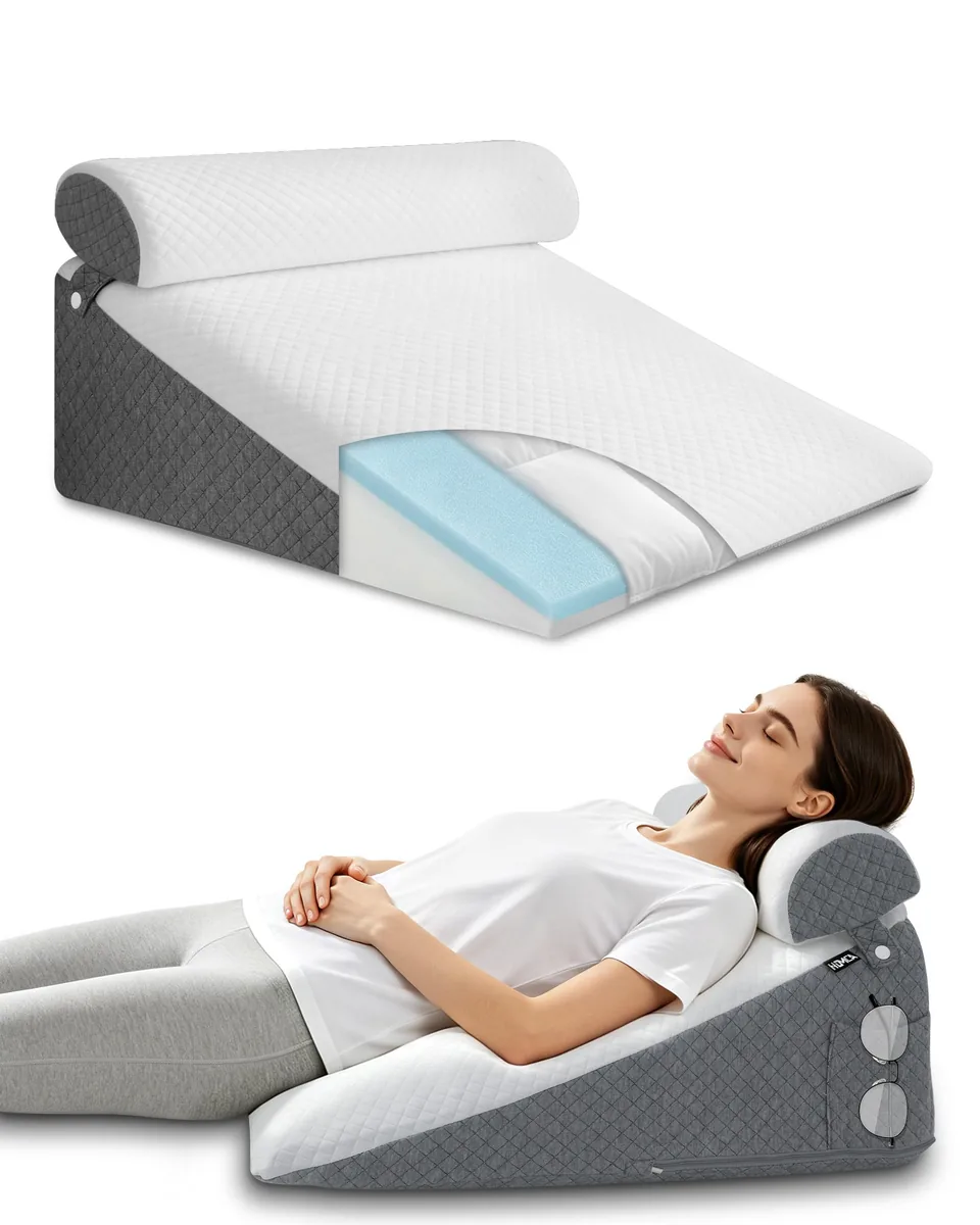 HOMCA Almohada de cuña para cama y sofá con cabezal desmontable