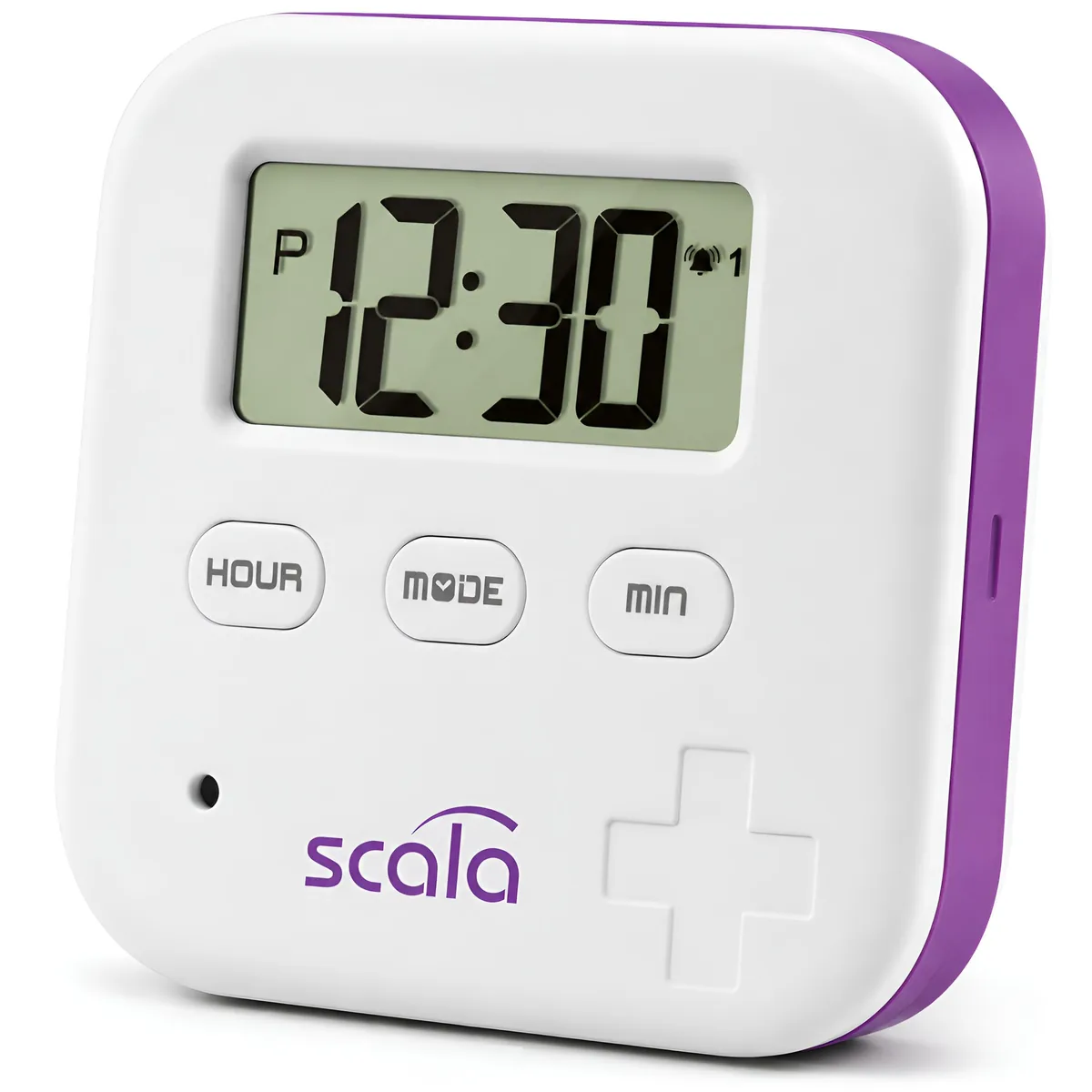 Scala 20821 Pastillero con alarma, 4 compartimentos y 5 avisos diarios