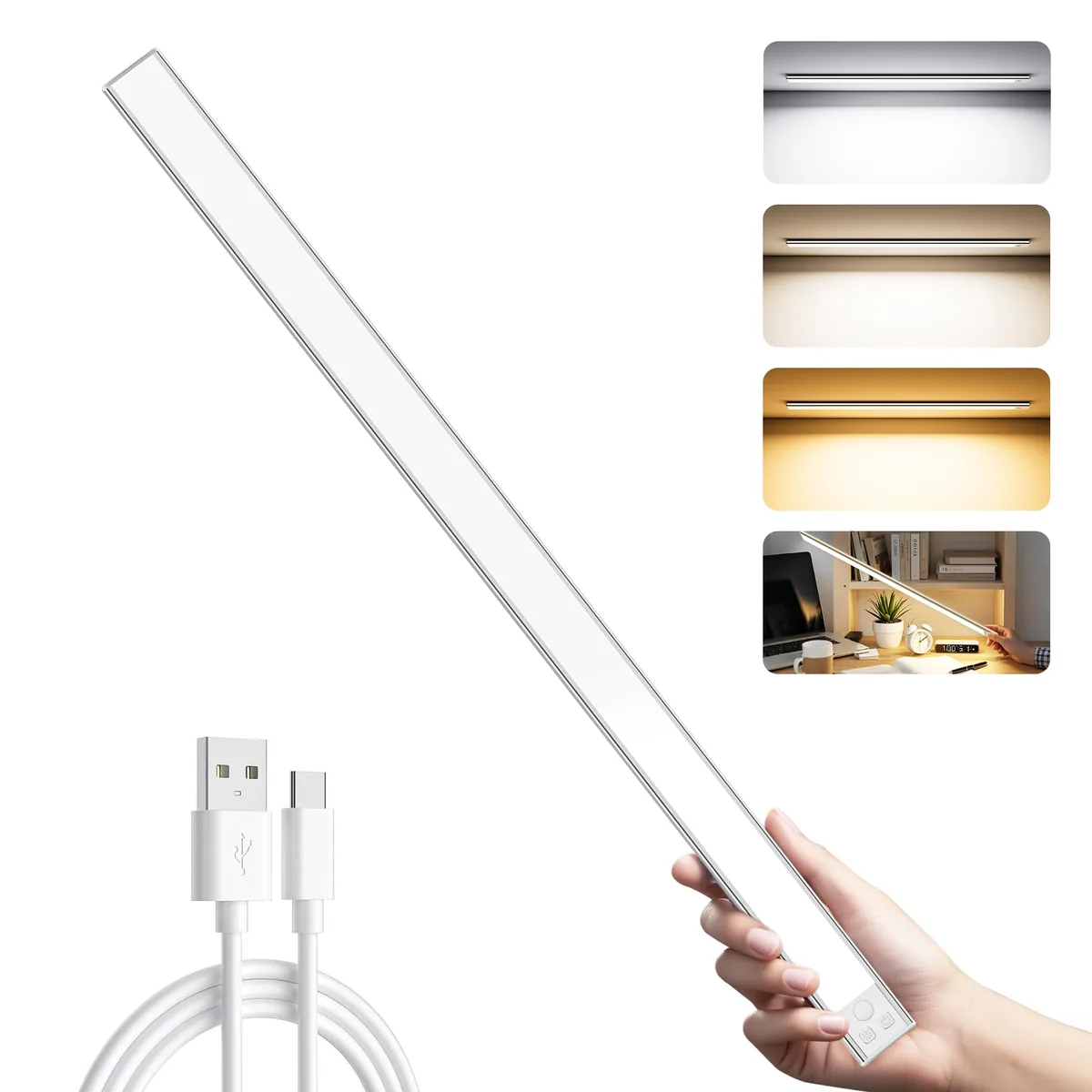 OUILA Luz LED de 60 cm con sensor de movimiento, recargable y regulable en tres temperaturas