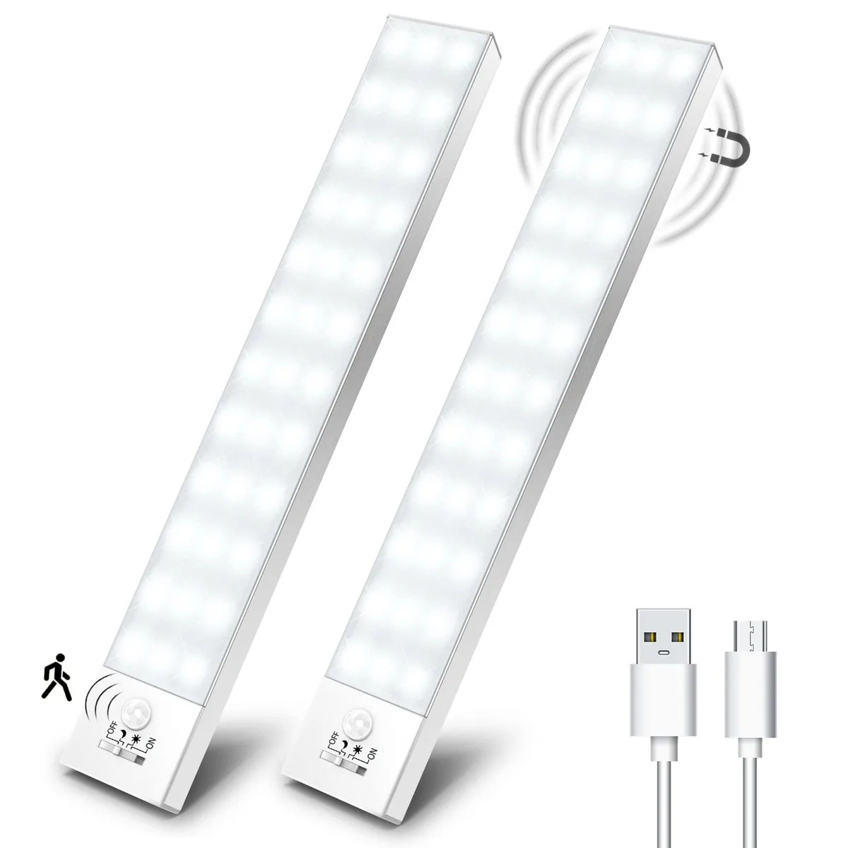 OUILA Luz nocturna magnética con sensor, 36 LED, recargable USB