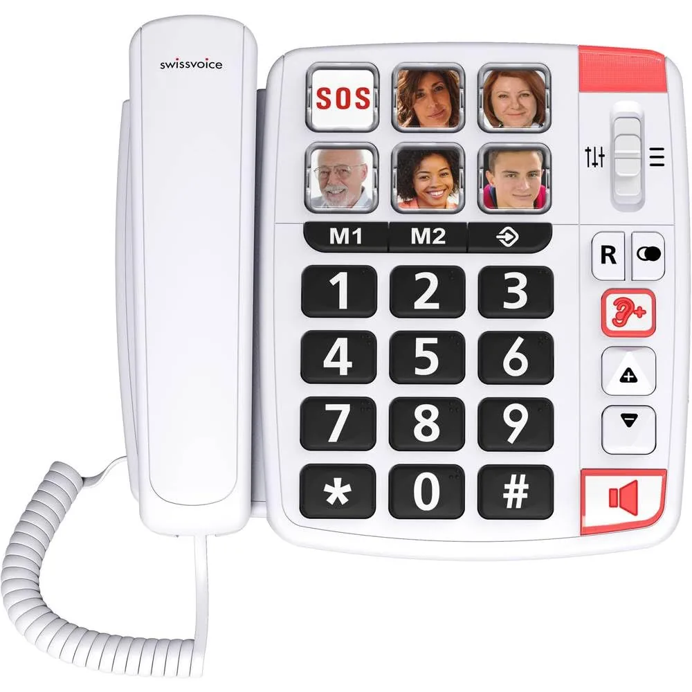 swissvoice Teléfono fijo de sobremesa con teclas de memoria y foto, compatible con audífonos